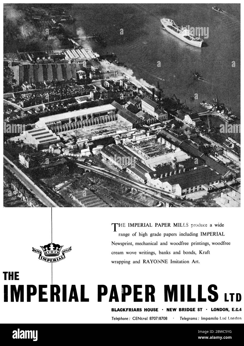 1955 Publicité britannique pour Imperial Paper Mills. Banque D'Images