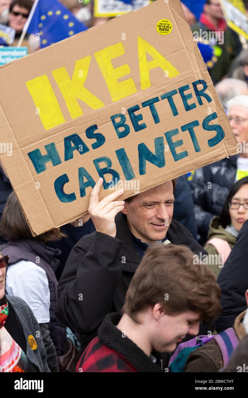 Un manifestant a manifesté contre le Brexit et a manifesté en mars, Londres, 23 mars 2019 Banque D'Images