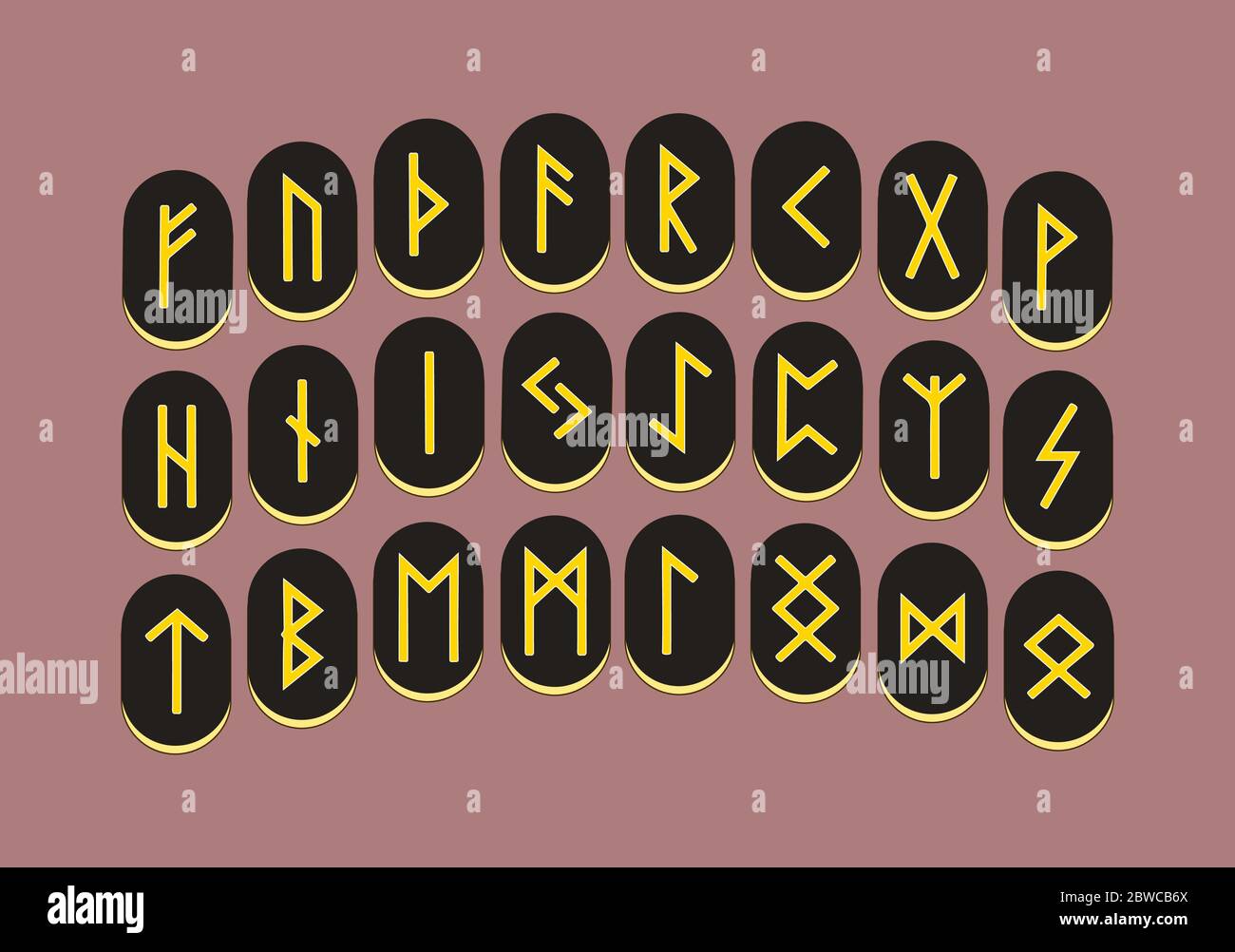 Ensemble de vieux runes norse, alphabet runique, Futhark. Symboles occultes anciens dans un style plat.Vector Illustration de Vecteur