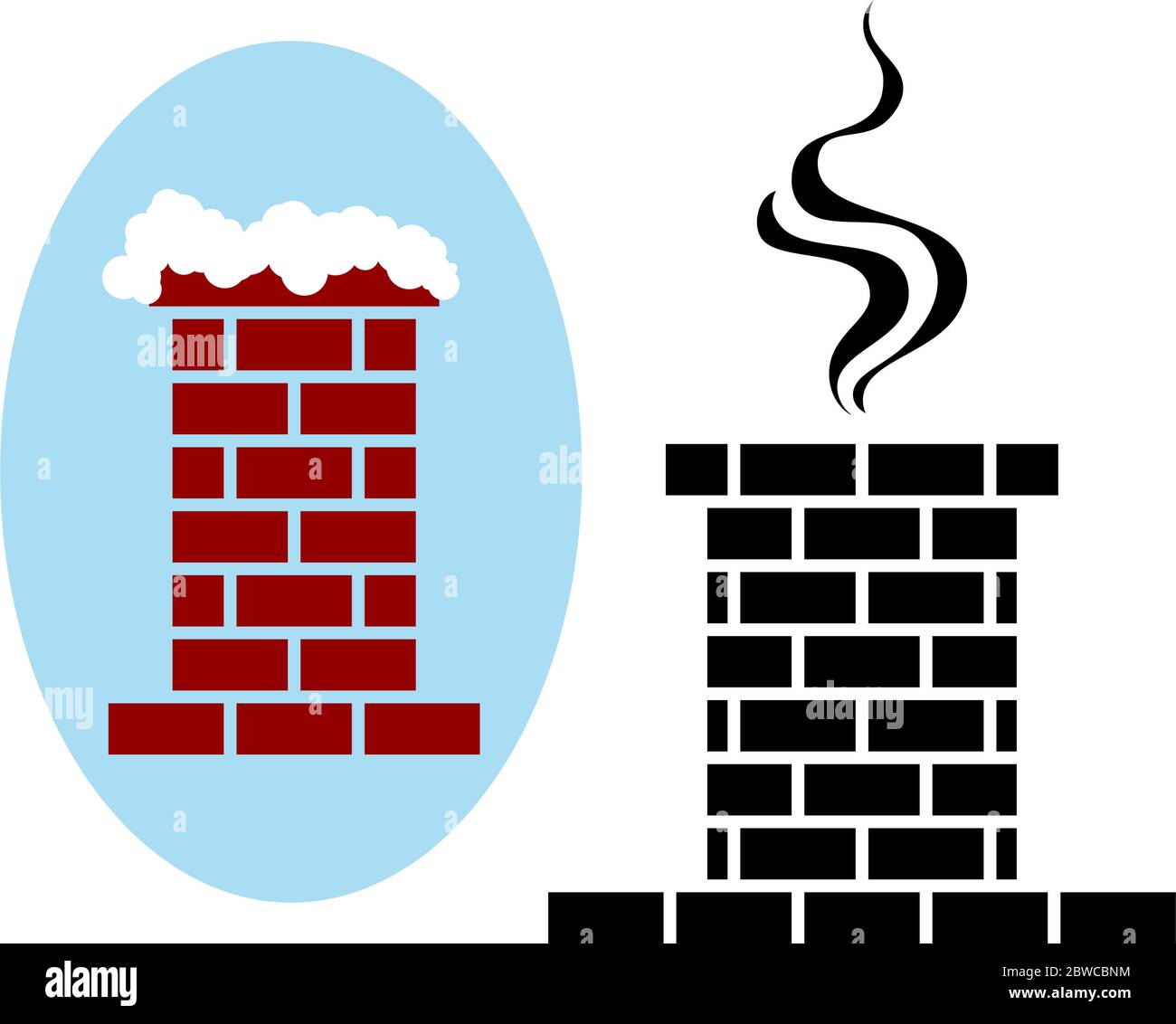 Icône de cheminée en briques avec illustration du vecteur neige et fumée Illustration de Vecteur