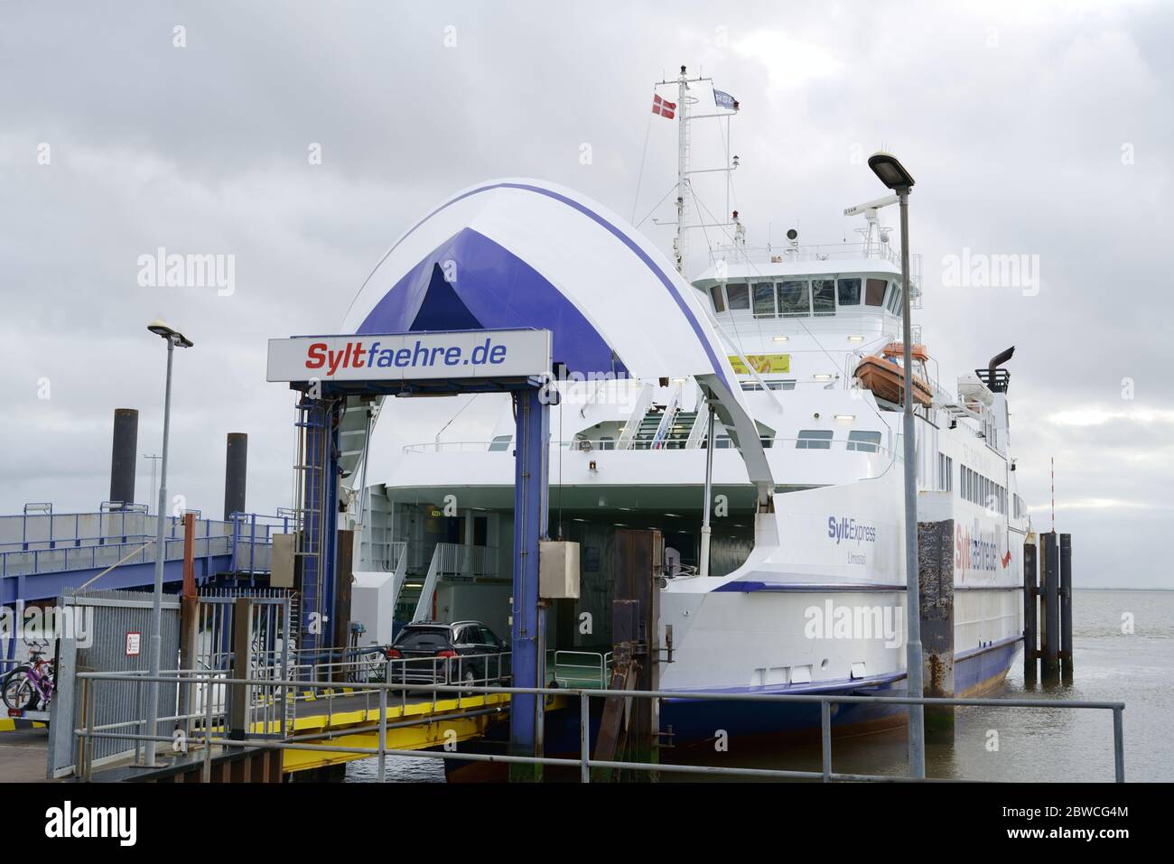 Ferry de Sylt dans le port de Havaneby sur l'île danoise de Rømø dans la mer des Wadden. Liaison itinéraire de voyage à l'île de Sylt en Allemagne. Banque D'Images