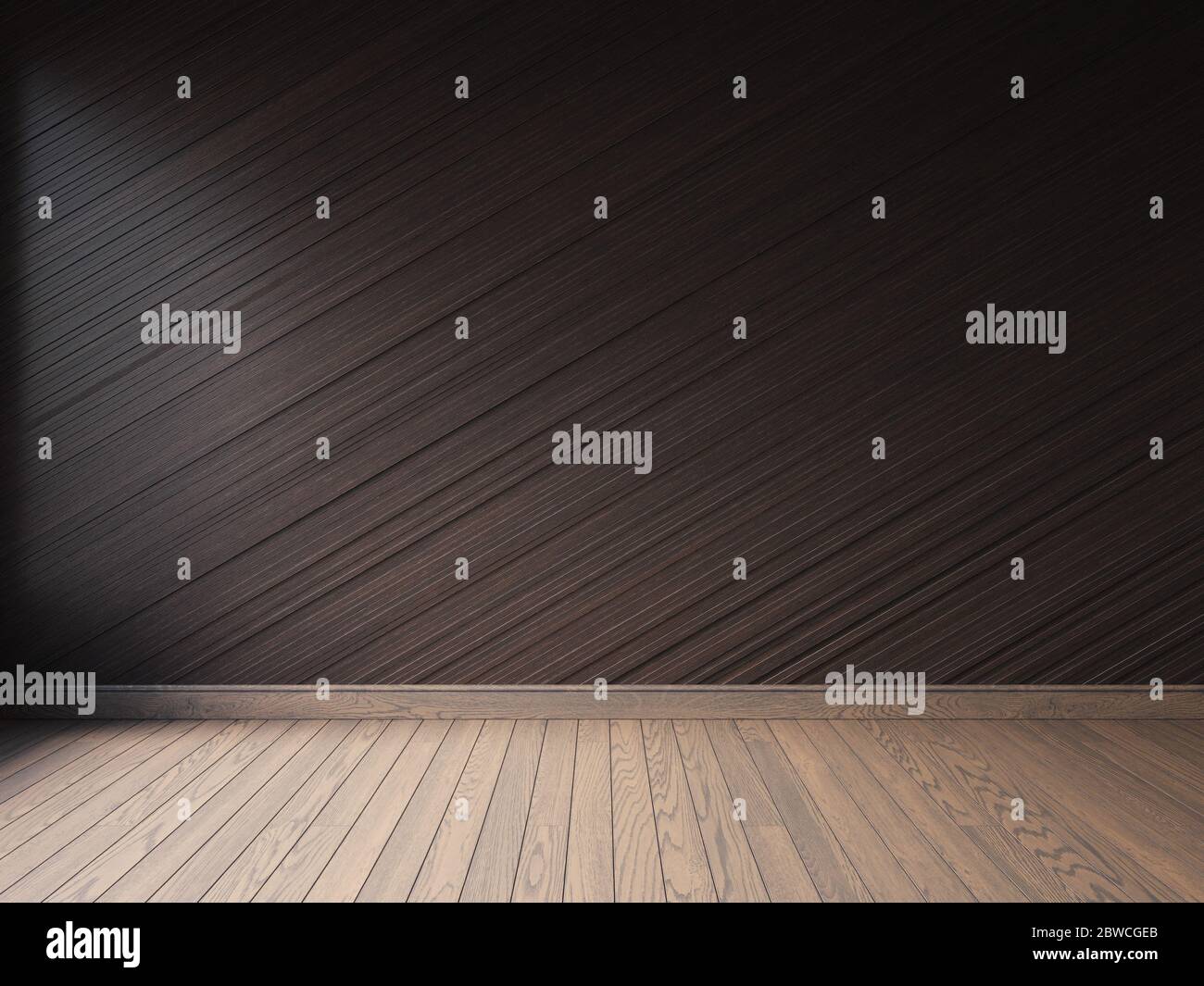 intérieur vide rendu 3d avec parquet et panneaux en bois Banque D'Images
