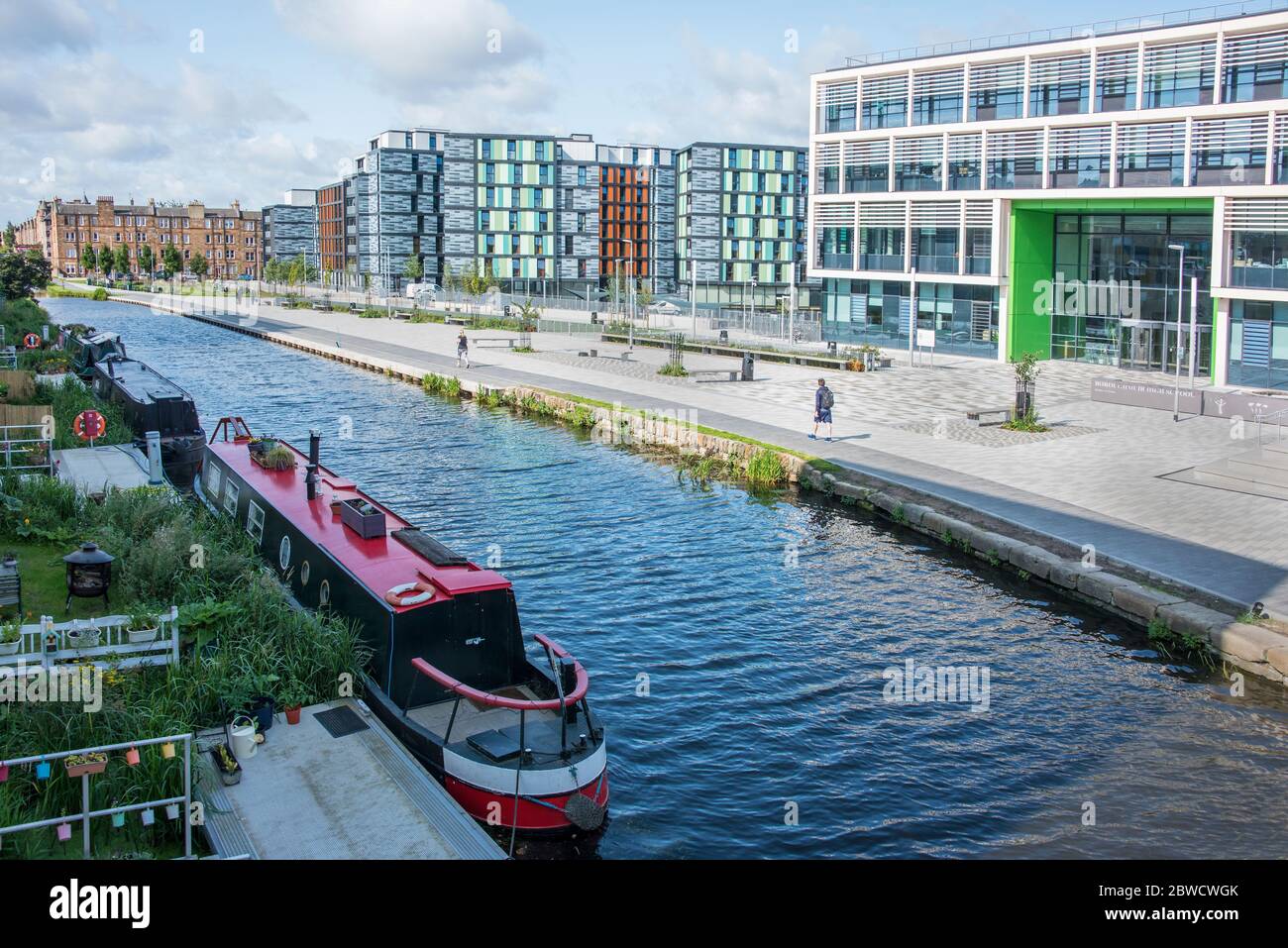 École secondaire Boroughmuir et canal Union au pont Viewforth, Édimbourg, Écosse Banque D'Images