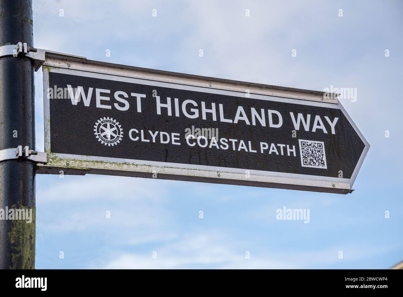 Panneau au début de la célèbre route de marche de la West Highland Way de Scotlan'des. Banque D'Images