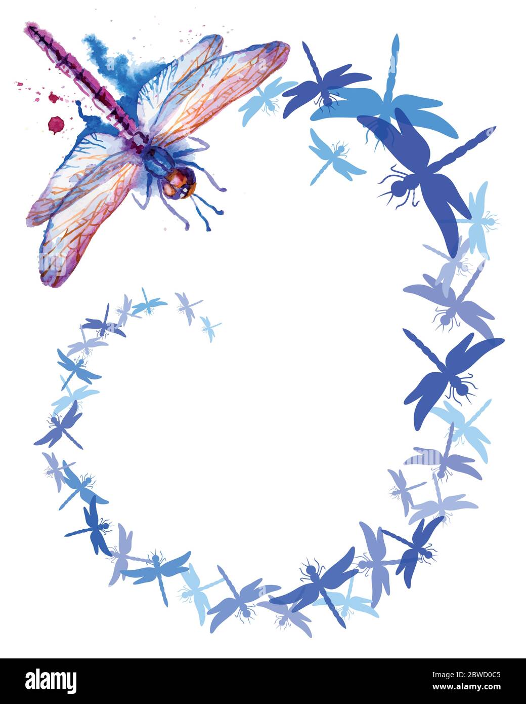 Flying Purple Watercolor dragonflies fond vertical Illustration de Vecteur