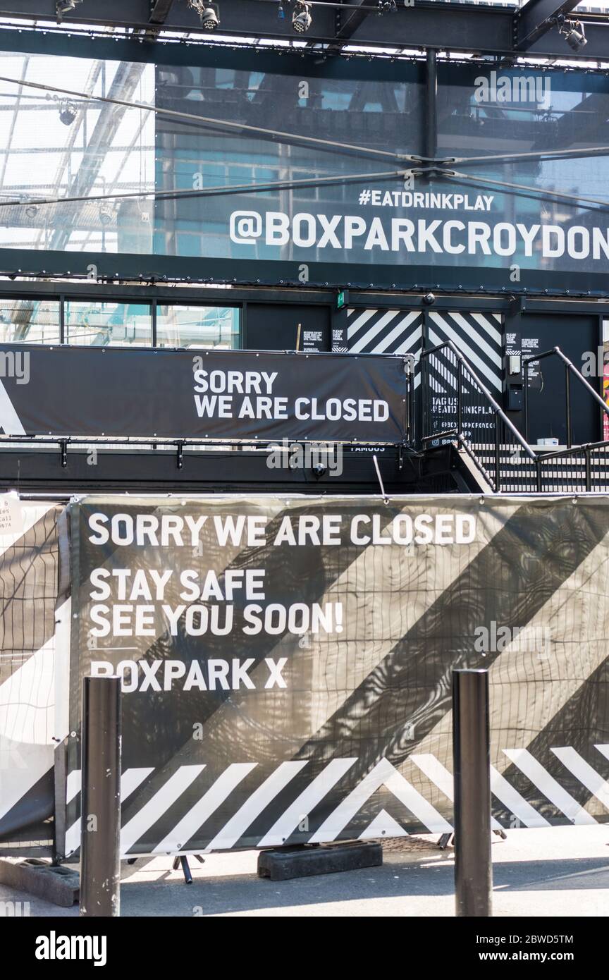 BoxPark Croydon a fermé ses portes en raison de la restriction du gouvernement en 2020 à la suite d'une pandémie de coronavirus Banque D'Images