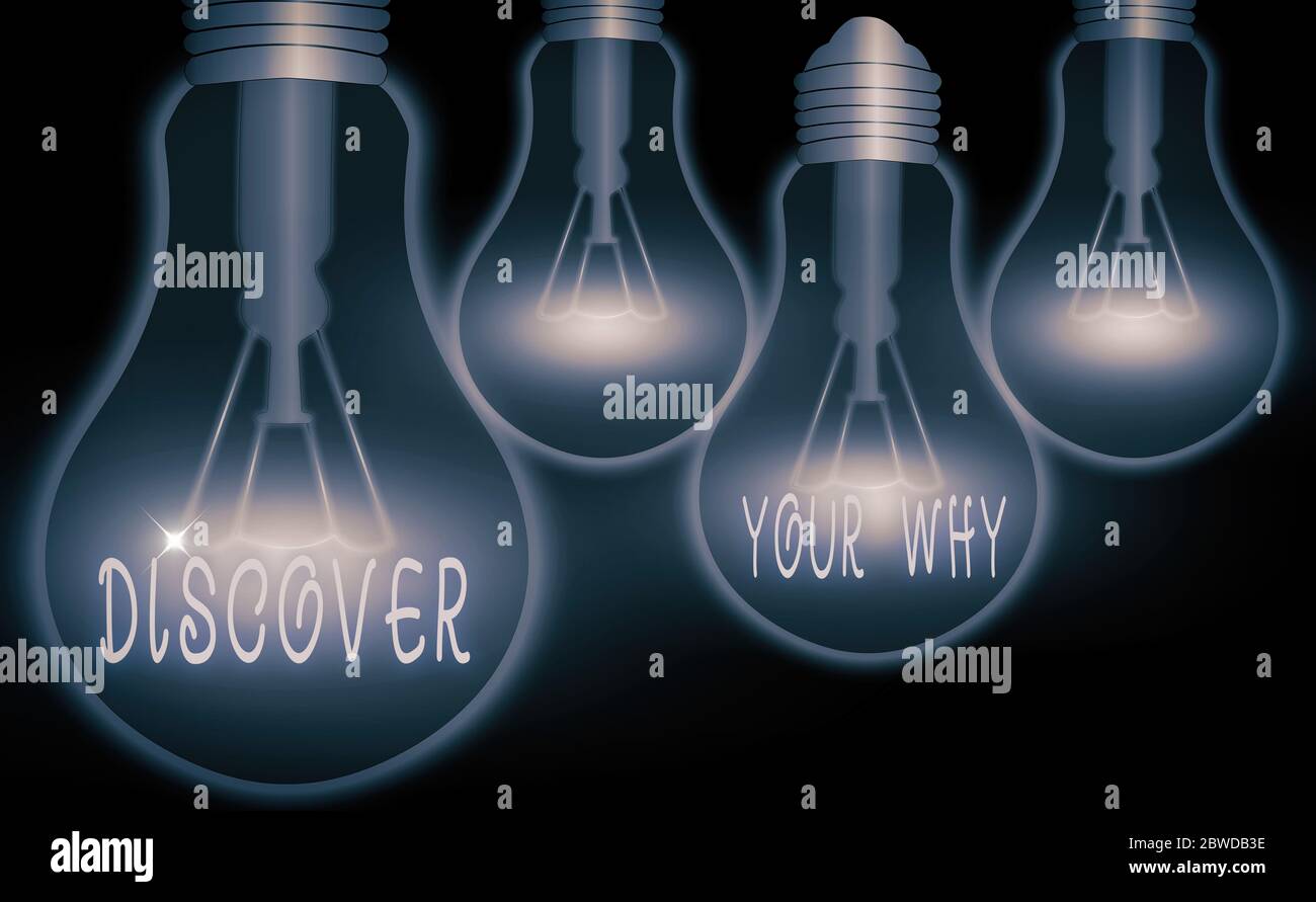 Texte d'écriture Découvrez votre Pourquoi. Photo conceptuelle connaître la raison et le but d'un soi est existence Banque D'Images