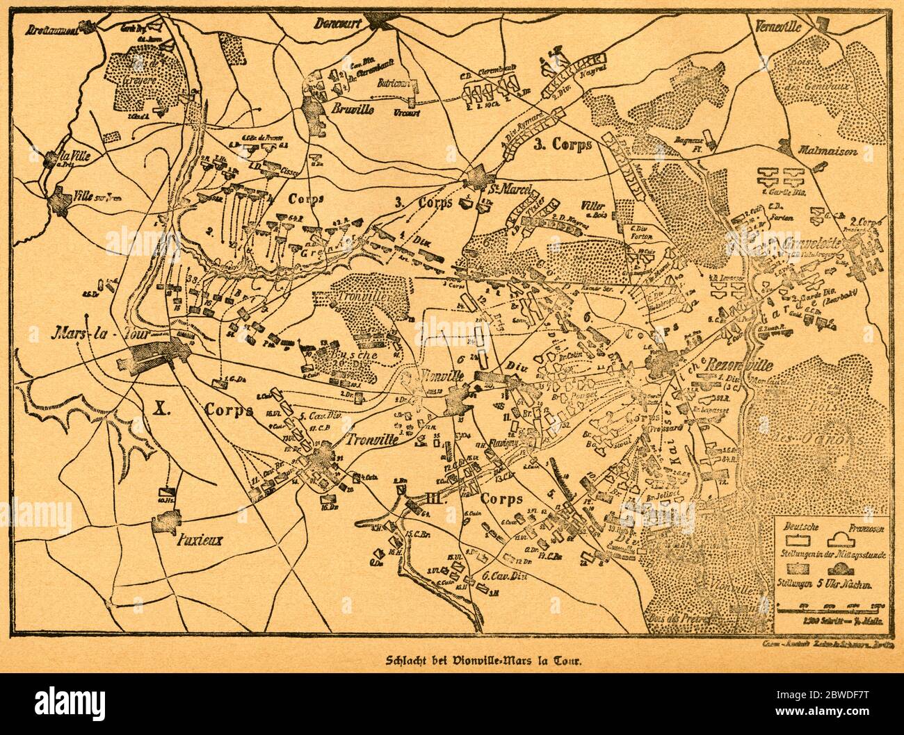 Europa, Deutschland, Frankreich, Deutsch-Französischer Krieg, Schlacht BEI Vionville , Mars la Tour , Motiv aus : Der Krieg zwischen Frankreich und Deutschland in den Jahren 1870-1871 ' , von J. Scheibert, Verlag von W. Pauli's Nachfolger ( H. Jerosch ) , Berlin , 1895 . / Europe, Allemagne, France, Guerre franco-prussienne, bataille de Vionville , Mars la Tour , image de : ' Der Krieg zwischen Frankreich und Deutschland in den Jahren 1870-1871 ' ( la guerre entre la France et la Prusse 1870-1871 ) , par J. Scheibert, maison d'édition W. Pauli ' suceur ( H. Jerosch ) , Berlin, 1895 . Banque D'Images