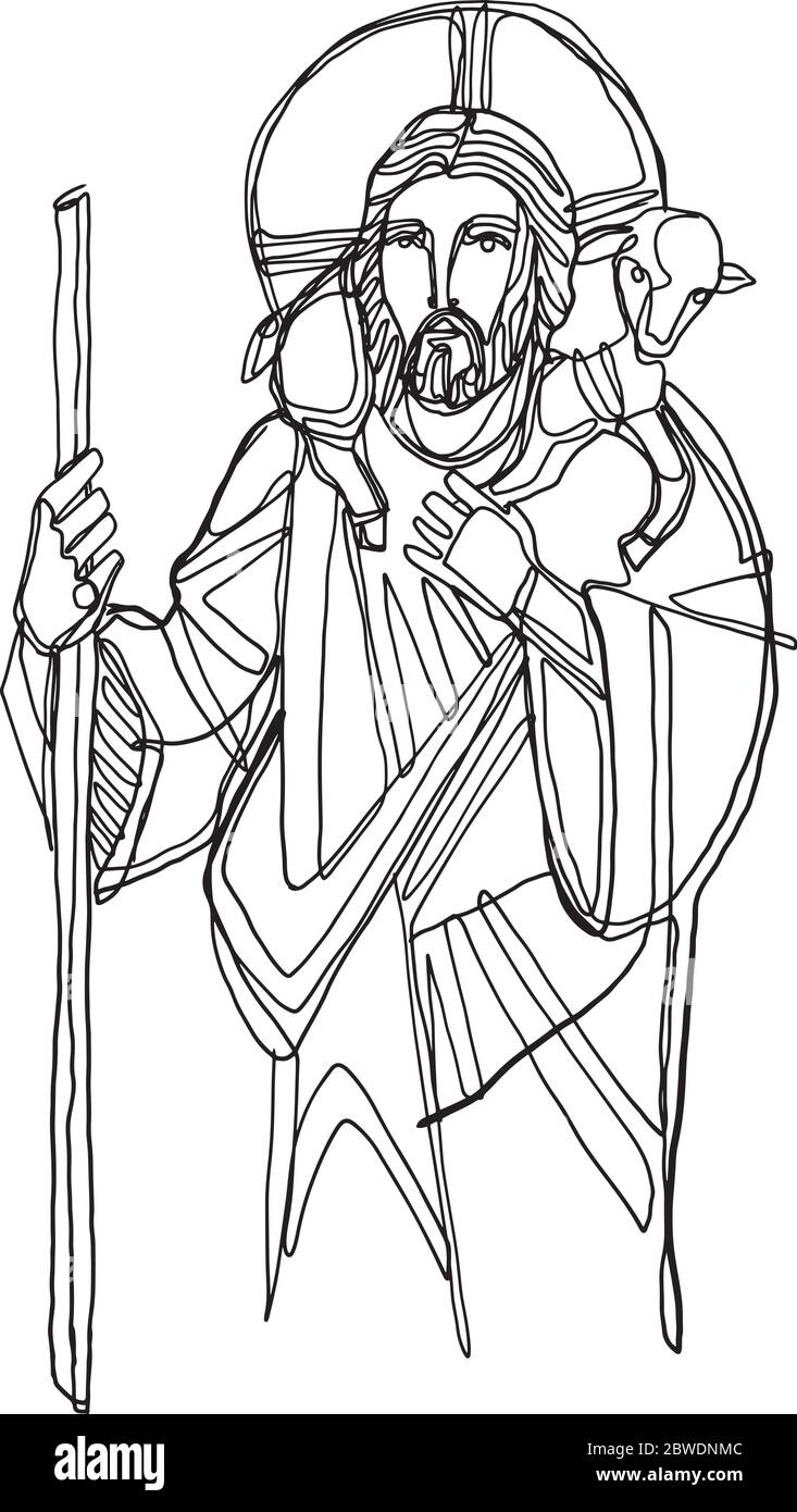 Illustration numérique ou dessin de Jésus Christ bon Pasteur Illustration de Vecteur