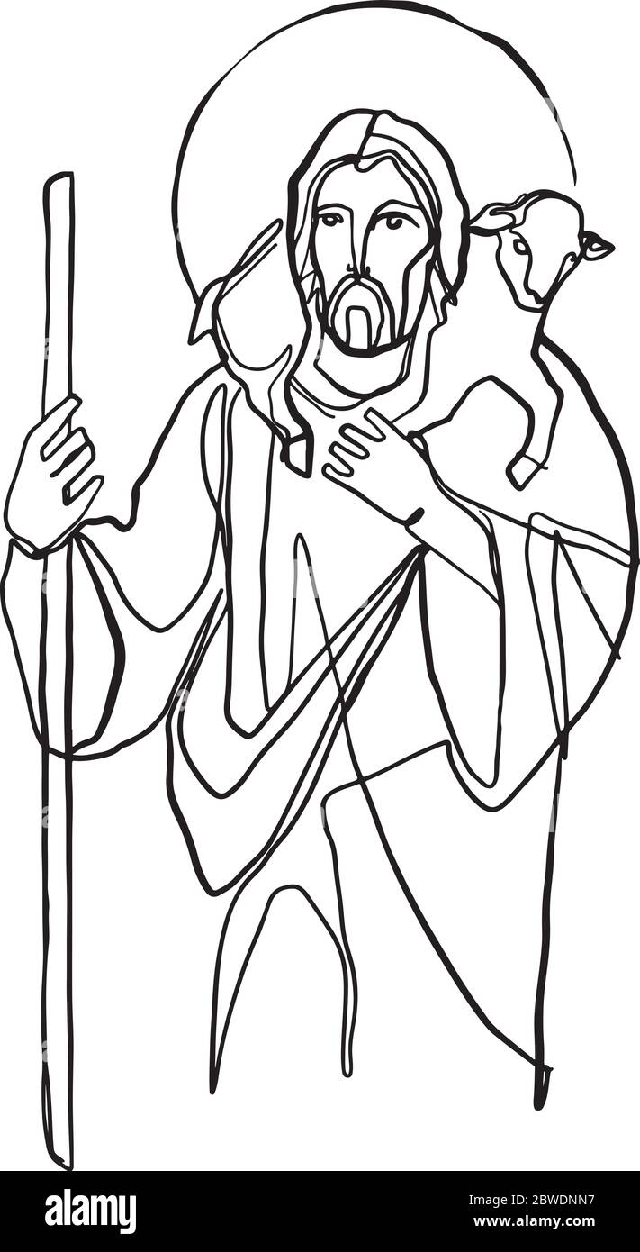 Illustration numérique ou dessin de Jésus Christ bon Pasteur Illustration de Vecteur