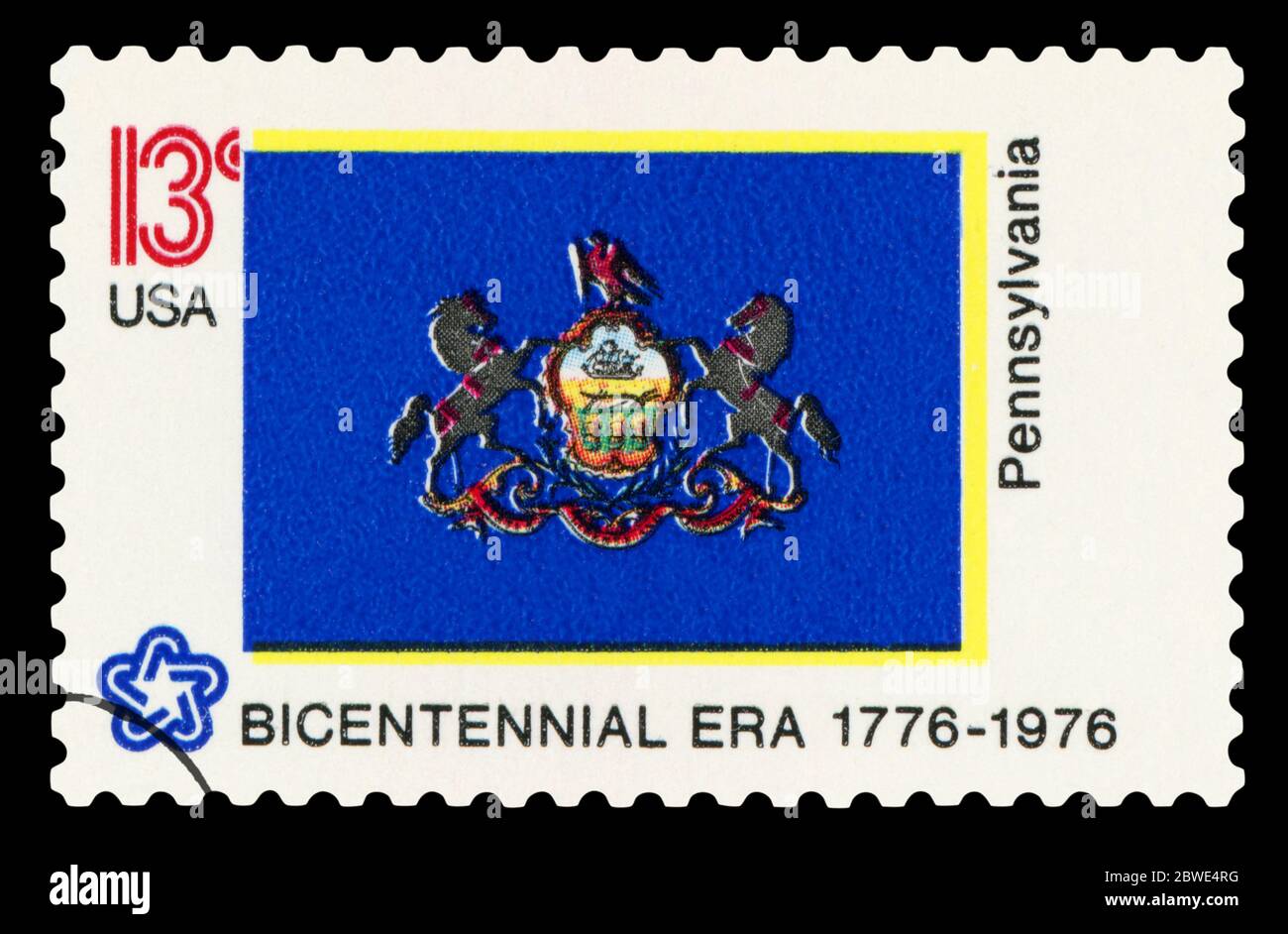 ÉTATS-UNIS D'AMÉRIQUE - VERS 1976 : timbre imprimé aux États-Unis dédié à la Pennsylvanie, vers 1976. Banque D'Images
