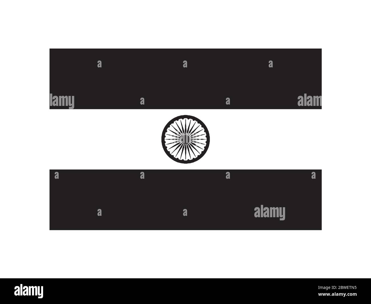 Inde drapeau indien noir et blanc. Bannière nationale du logo. Fichier vectoriel EPS monochrome en niveaux de gris. Illustration de Vecteur