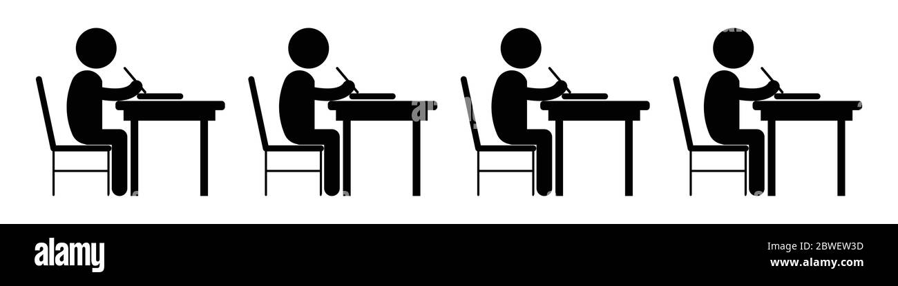 Étudiant multiple étudiant en classe. Pictogramme noir et blanc représentant de nombreux étudiants étudient l'écriture en ligne. Fichier vectoriel Illustration de Vecteur