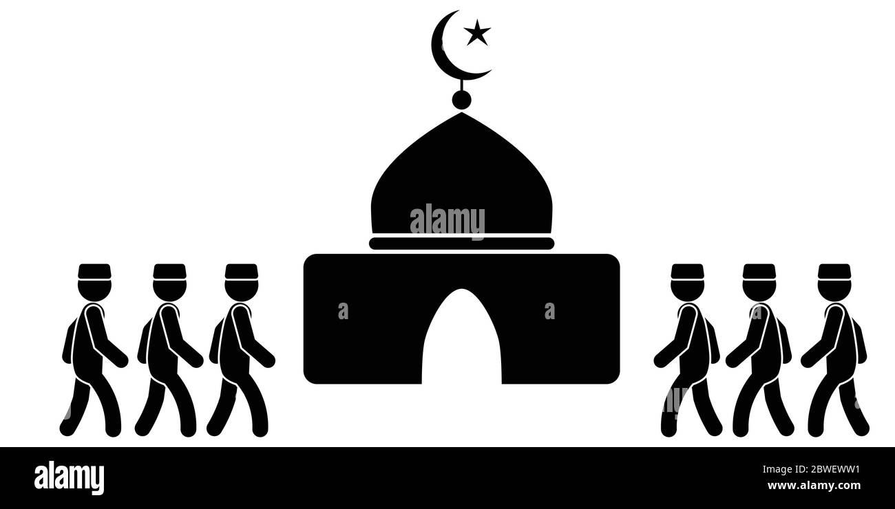 Musulman allant à la mosquée. Pictogramme noir et blanc représentant les musulmans présents à la mosquée. Fichier vectoriel Illustration de Vecteur