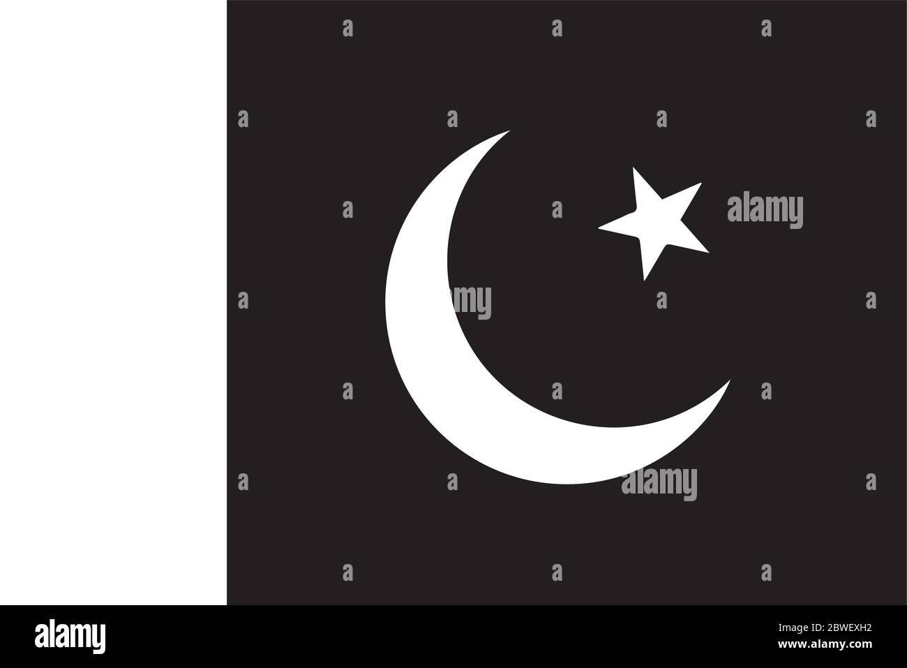 Drapeau du Pakistan noir et blanc. Bannière nationale du logo. Fichier vectoriel EPS monochrome en niveaux de gris. Illustration de Vecteur