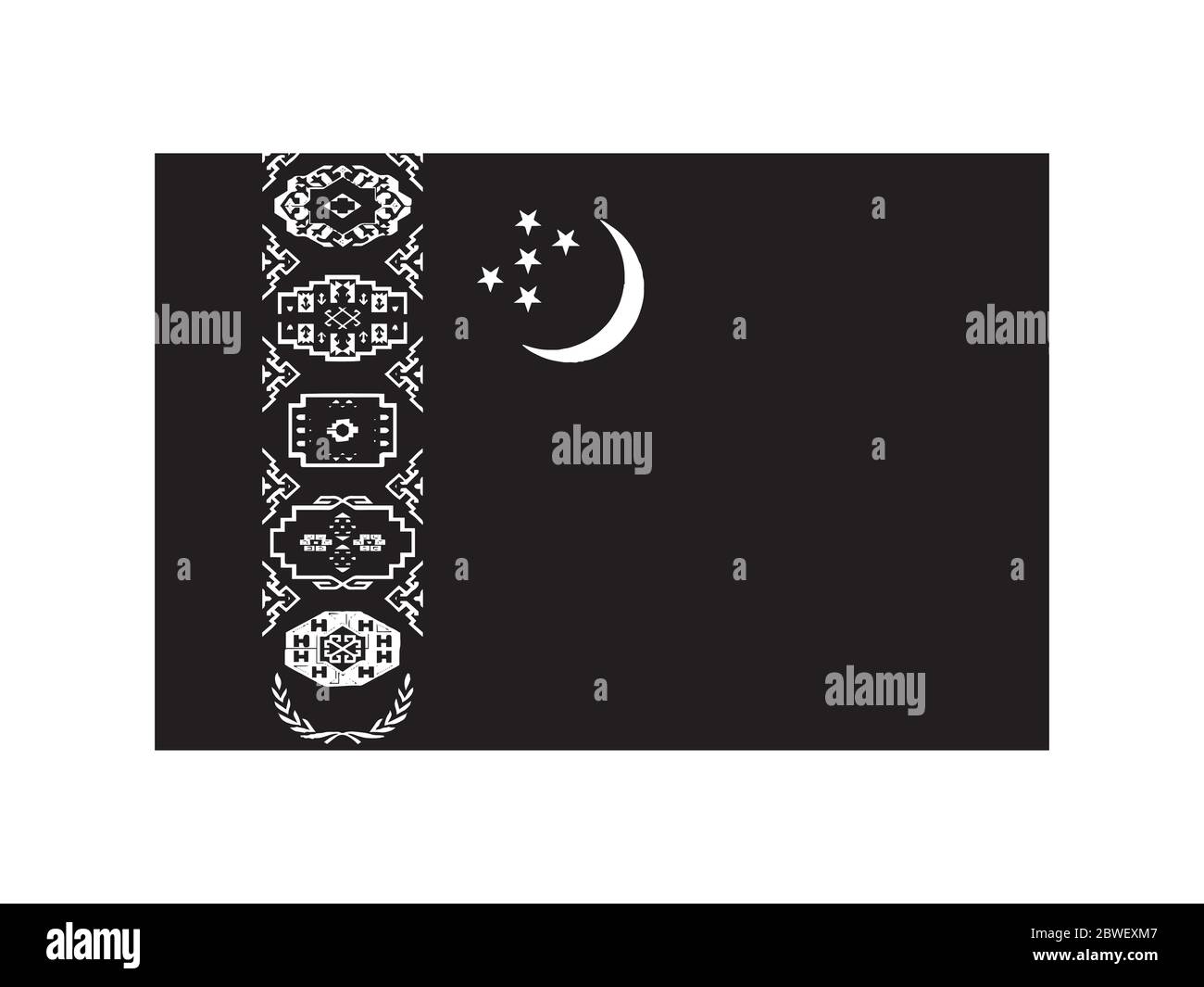 Drapeau turkmène noir et blanc. Bannière nationale du logo. Fichier vectoriel EPS monochrome en niveaux de gris. Illustration de Vecteur