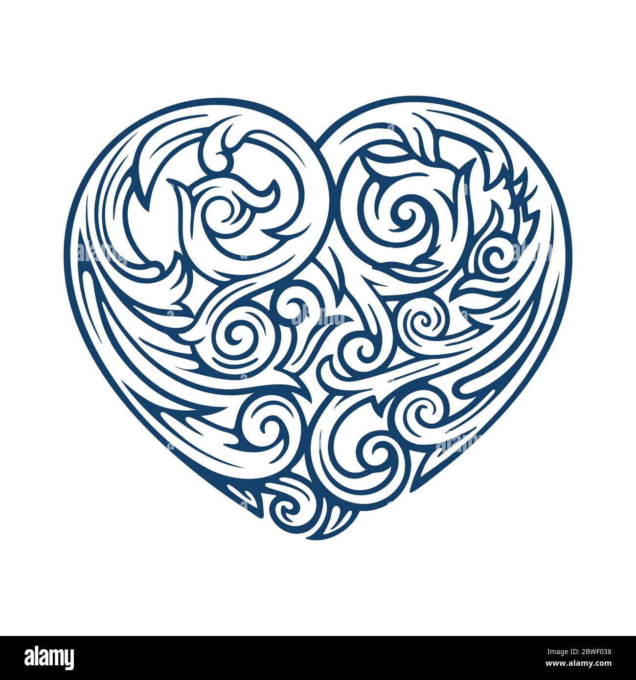 Coeur avec éléments floraux. Composition de bouquet en forme de coeur avec fleurs et plantes dessinées à la main. Dessin à la main de style vintage, fleurs et plantes. Illustration de Vecteur