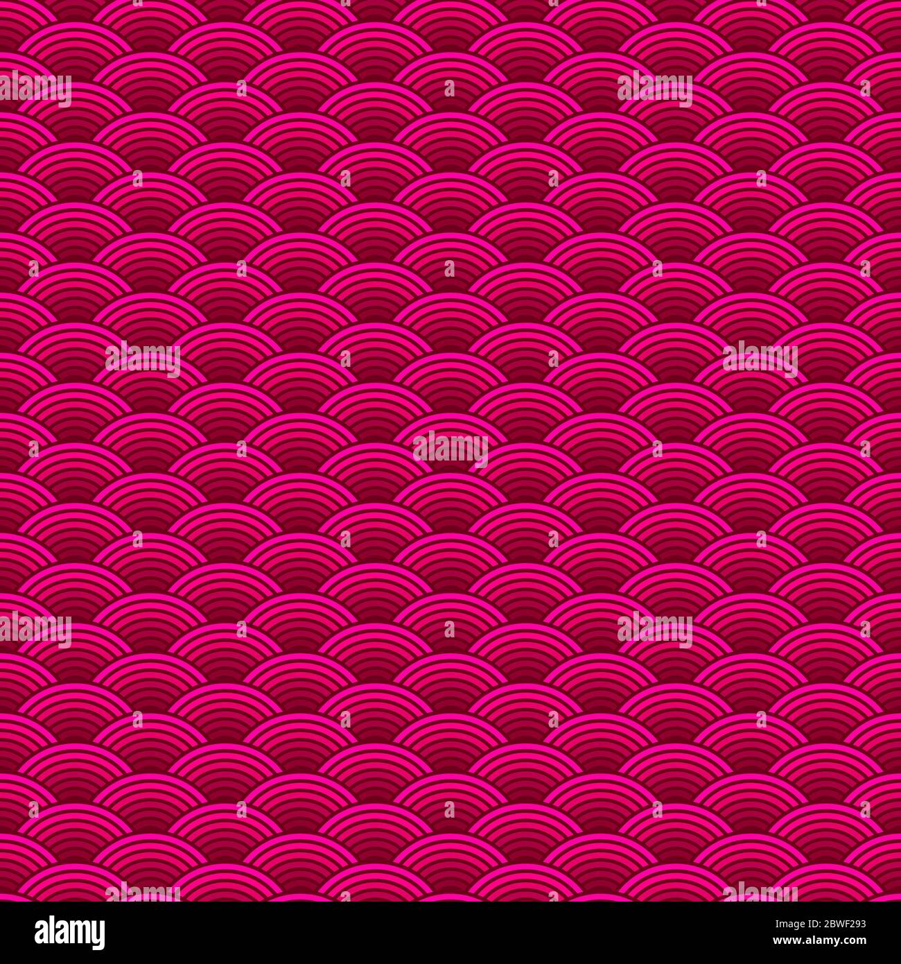 Motif ondulé rose. Motif marin sans couture, arrière-plan asiatique abstrait. Imprimé poissons avec cercle Illustration de Vecteur