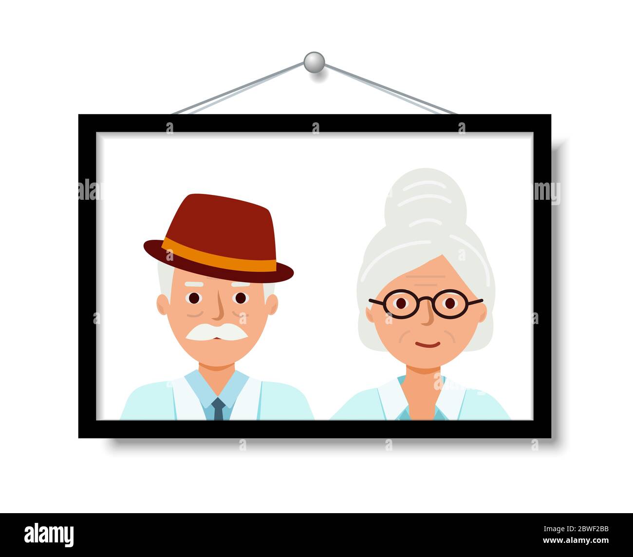 Portrait des grands-parents en gros plan. Vieux gens heureux. Grand-mère avec verres, grand-père avec chapeau. Illustration vectorielle. Illustration de Vecteur