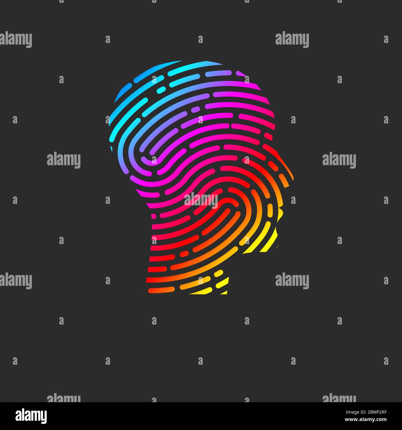 Sécurité du logo. Profil de la personne avec empreinte digitale dans sa tête. Icône sécurité info. Identifiant Illustration de Vecteur