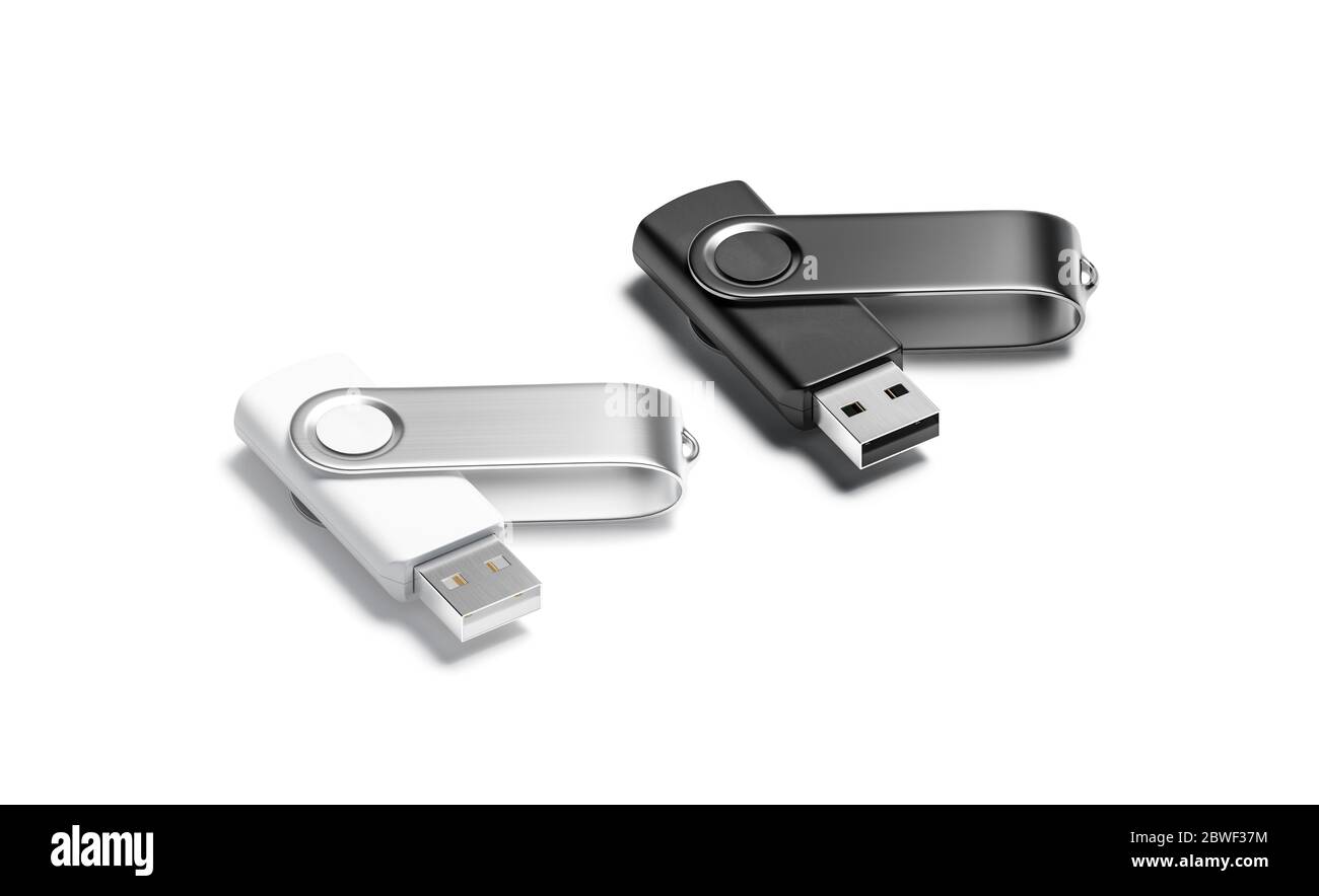 Maquette de clé usb noire et blanche ouverte, vue latérale Banque D'Images