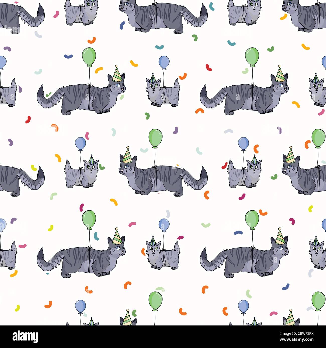 Mignon Dessin Anime Chat Et Chaton De Munchkin Avec Chapeau De Fete Sans Couture Motif Vectoriel