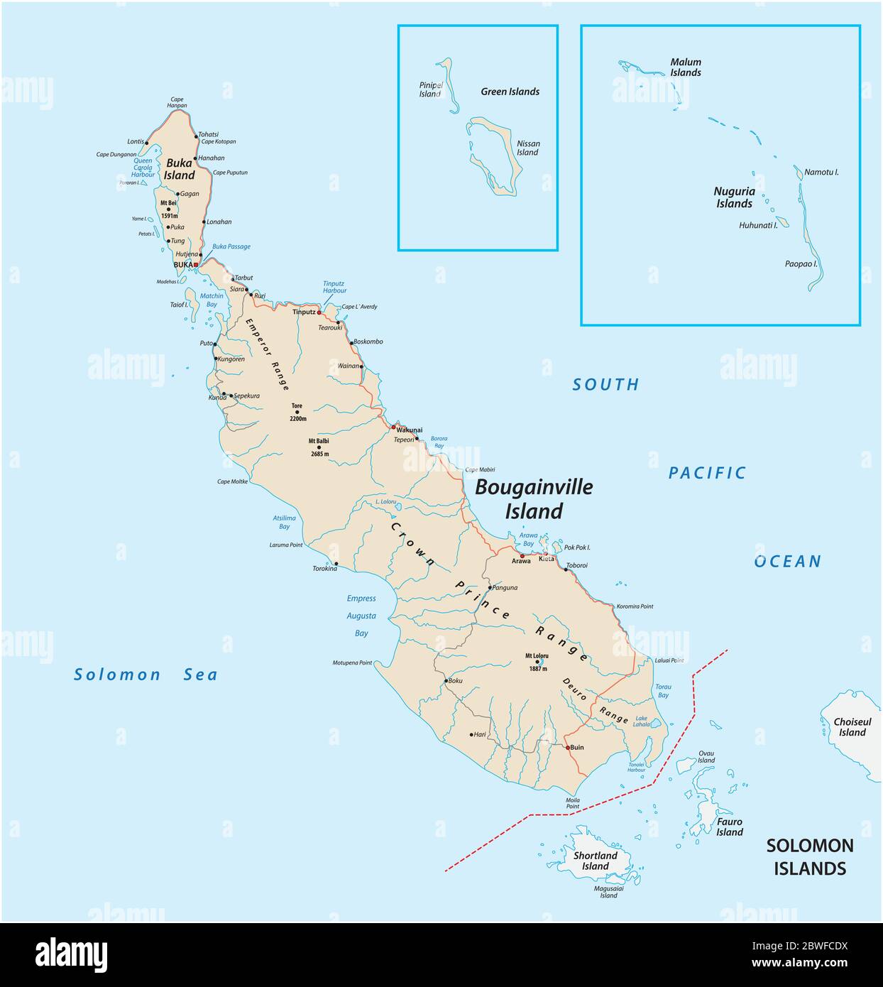 Carte vectorielle de la région autonome de Bougainville, Papouasie-Nouvelle-Guinée Illustration de Vecteur