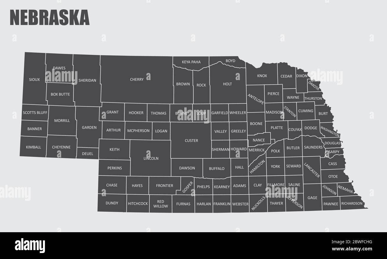 Carte du comté du Nebraska Illustration de Vecteur