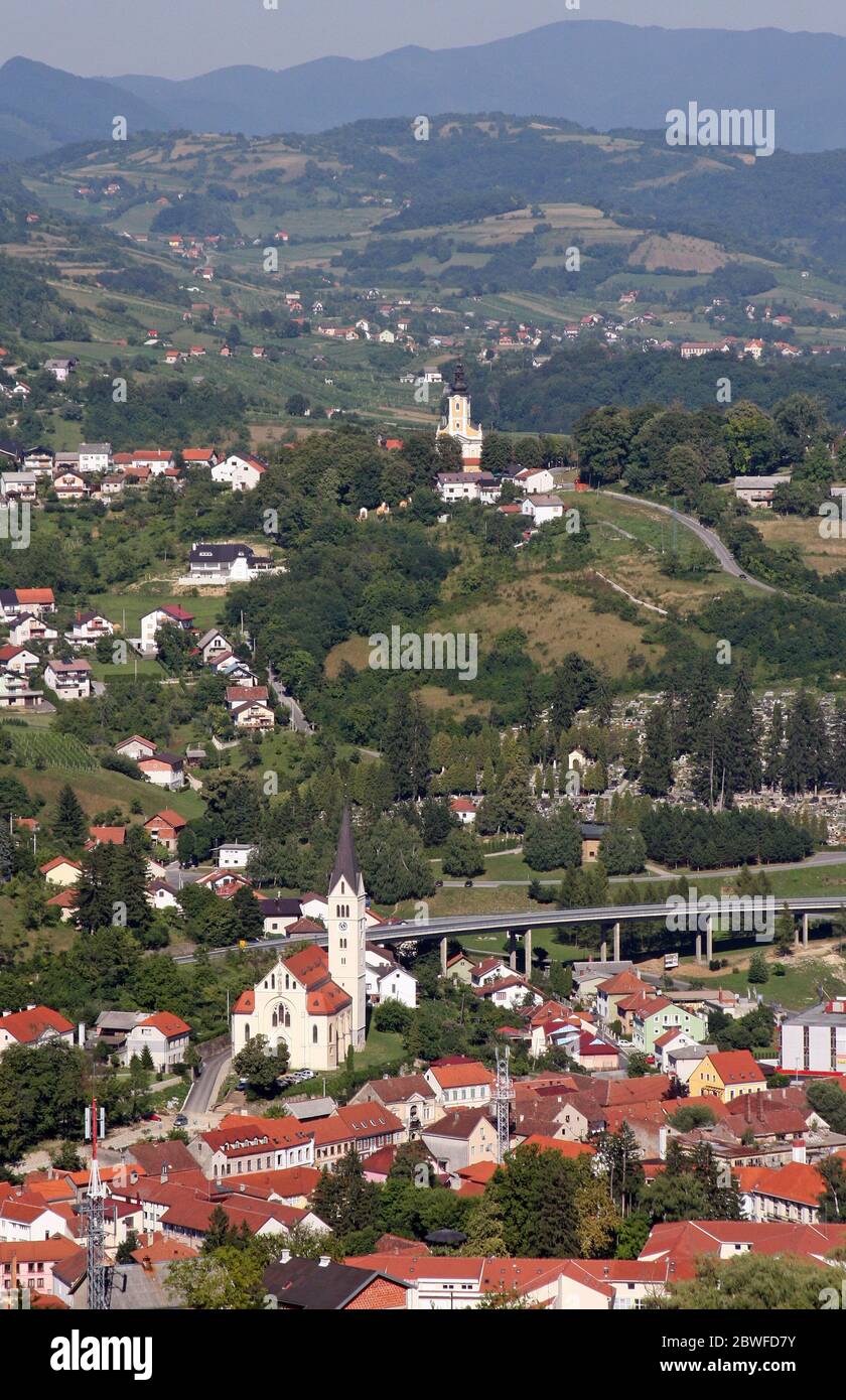 Ville de Krapina Zagorje, vue panoramique région, Croatie Banque D'Images