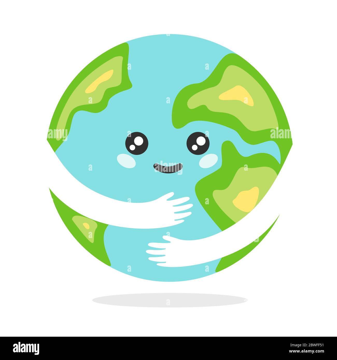 Bonne terre de la planète kawaii. Caricature planète terre bleue avec des continents verts se hante joyeusement. Illustration de Vecteur