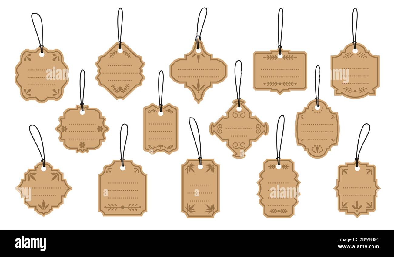 Étiquettes rétro vintage étiquettes artisanales avec éléments décoratifs ensemble. Modèle de bannière d'autocollant avec points pour le texte. Prix de vente de bordure vide de formes différentes. Conception des badges de menu. Illustration vectorielle isolée Illustration de Vecteur