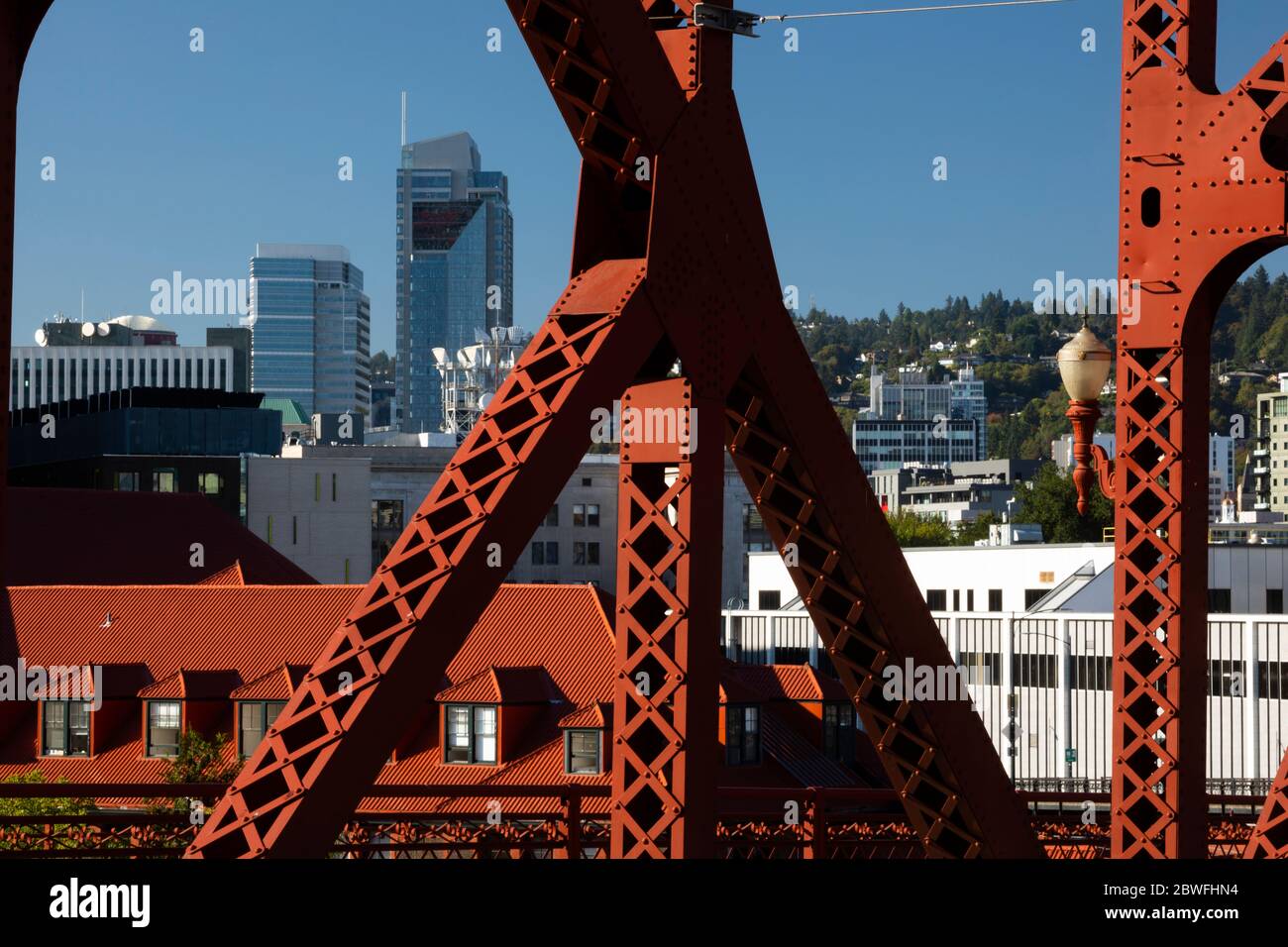 Détail du pont de Broadway et de la ville de Portland, Oregon, États-Unis Banque D'Images