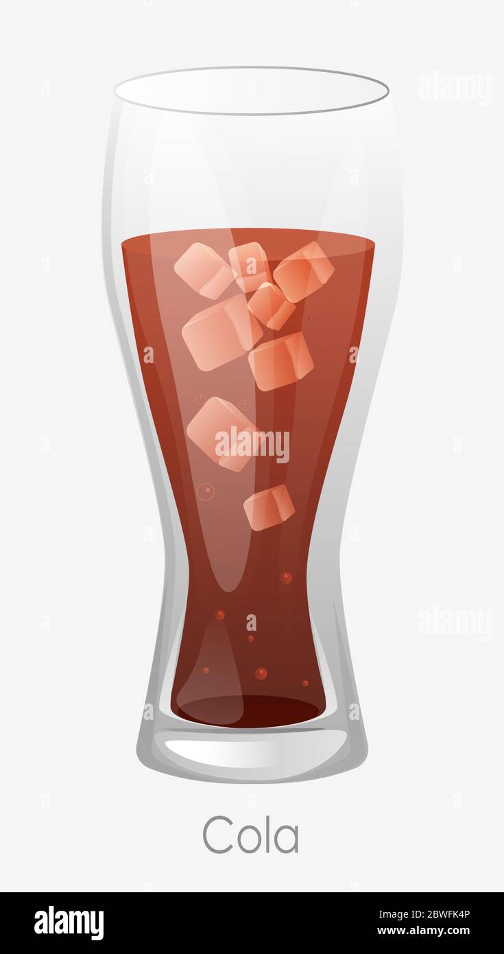 Verre de glace Coca-Cola. Verre rouge boisson verre haut boule avec glaçons. Illustration de Vecteur
