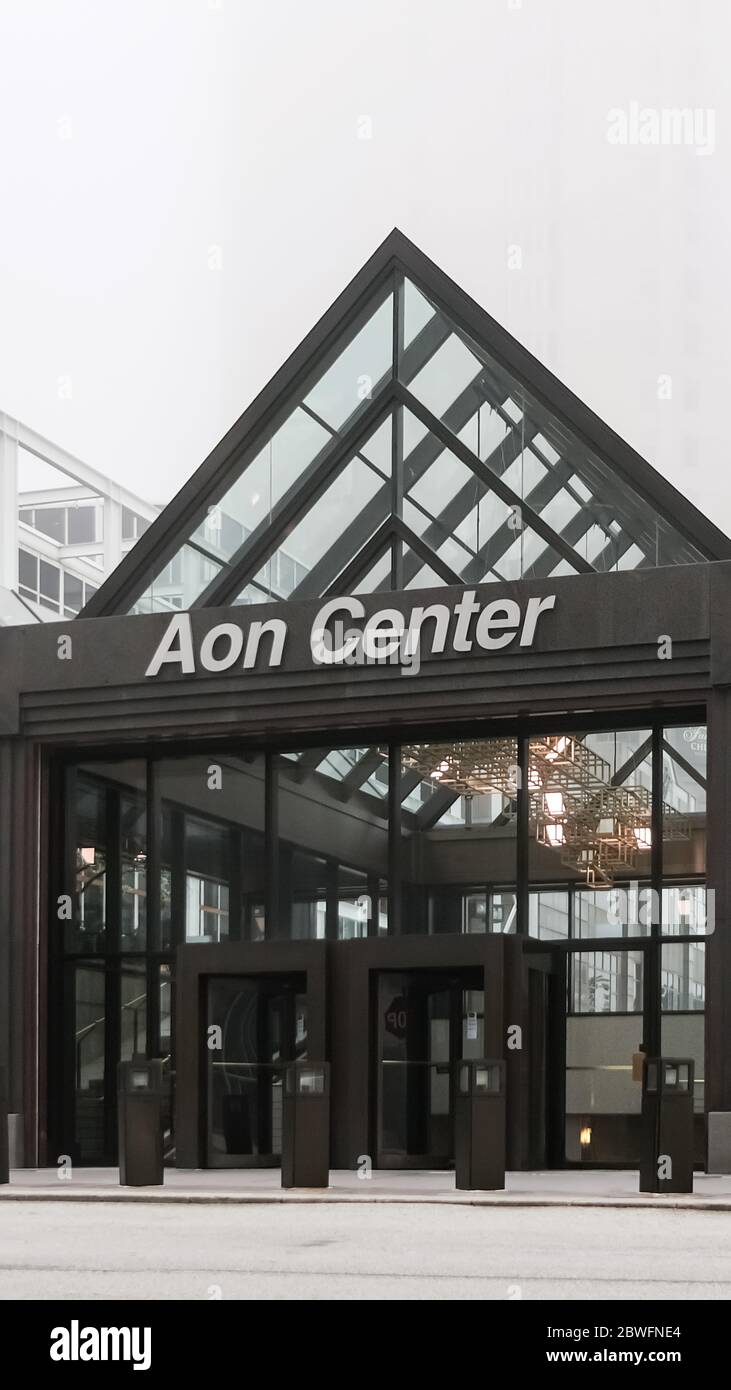 AON Center, Chicago, Illinois, états-unis, entrée principale. Anciennement le bâtiment de pétrole standard. Banque D'Images