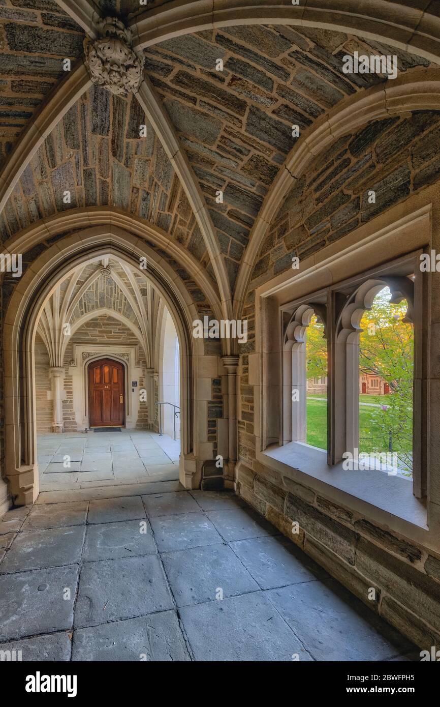 Titulaire de l'Université de Princeton Hall Arches - vue d'un parfait exemple de l'architecture gothique collégial style. Banque D'Images