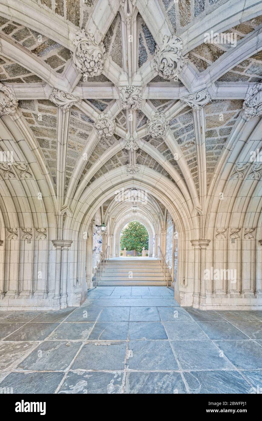 NJ Princeton University Hall - UNE vue sur un exemple parfait de style d'architecture gothique collégiale. L'université de Princeton est une Ivy League privée Banque D'Images