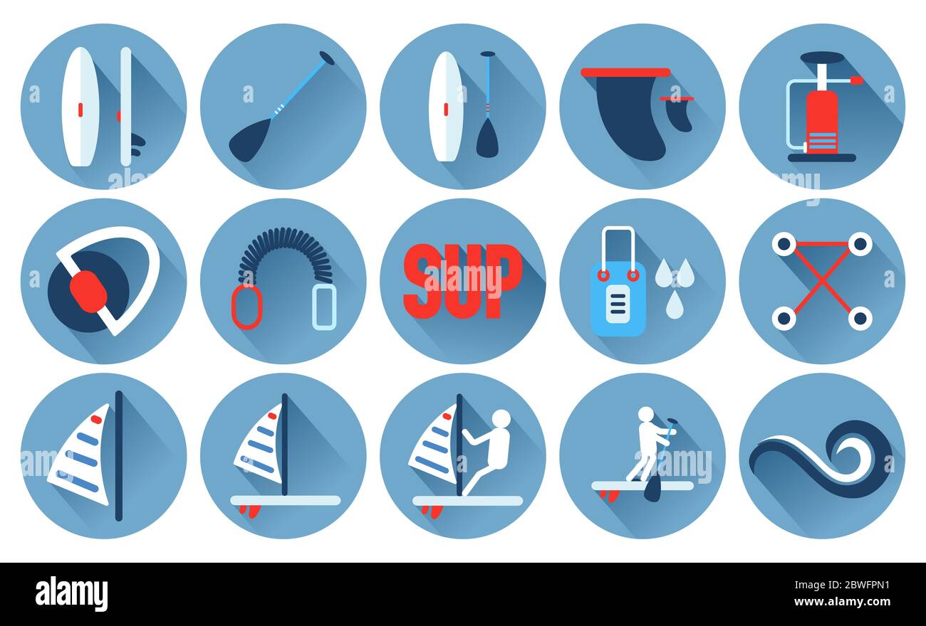 ensemble d'icônes de sport sur le panneau supérieur, de style plat Banque D'Images
