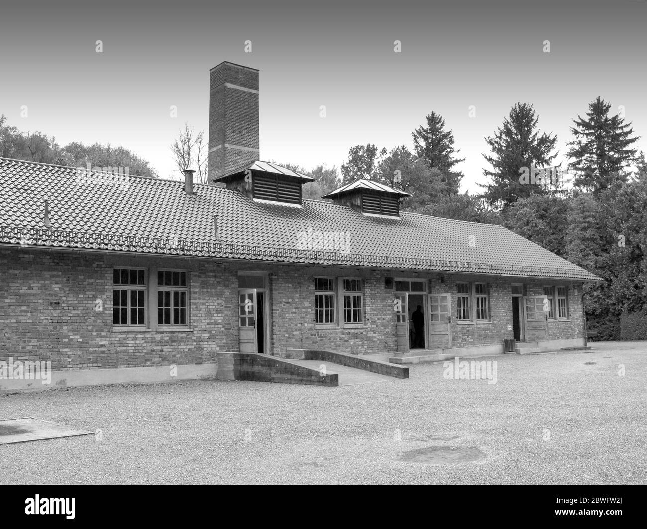Le crématorium au camp de concentration de Dachau. Ouvert en 1933, il fut le premier camp de concentration nazi et fut un prototype pour tous les autres concents nazis Banque D'Images