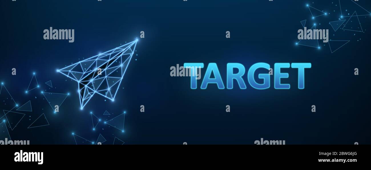 Bannière avec mot CIBLE et plan de papier polygonal sur fond bleu foncé, illustration créative Banque D'Images