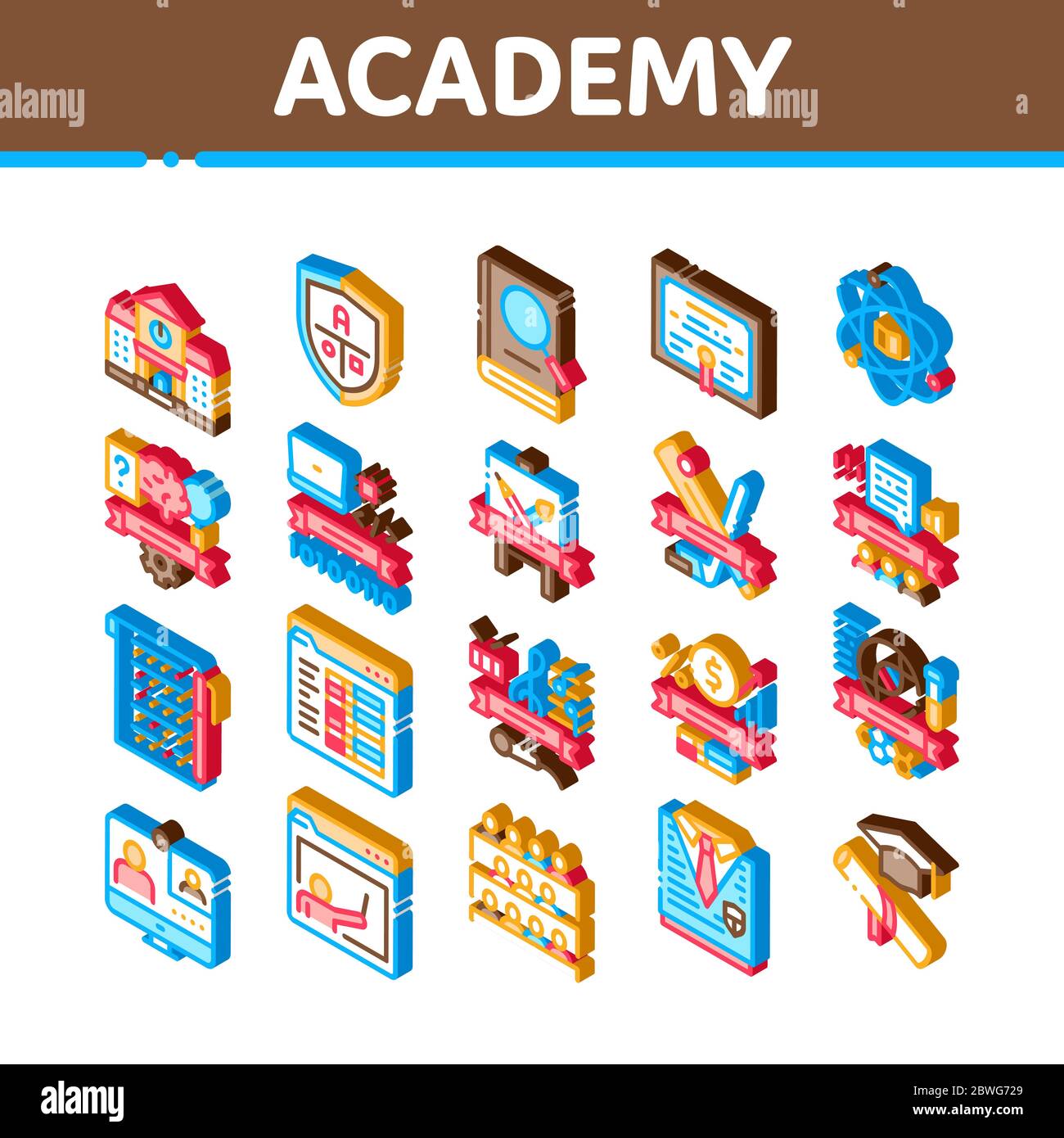 Academy Educational Isométrique Icons Set Vector Illustration de Vecteur