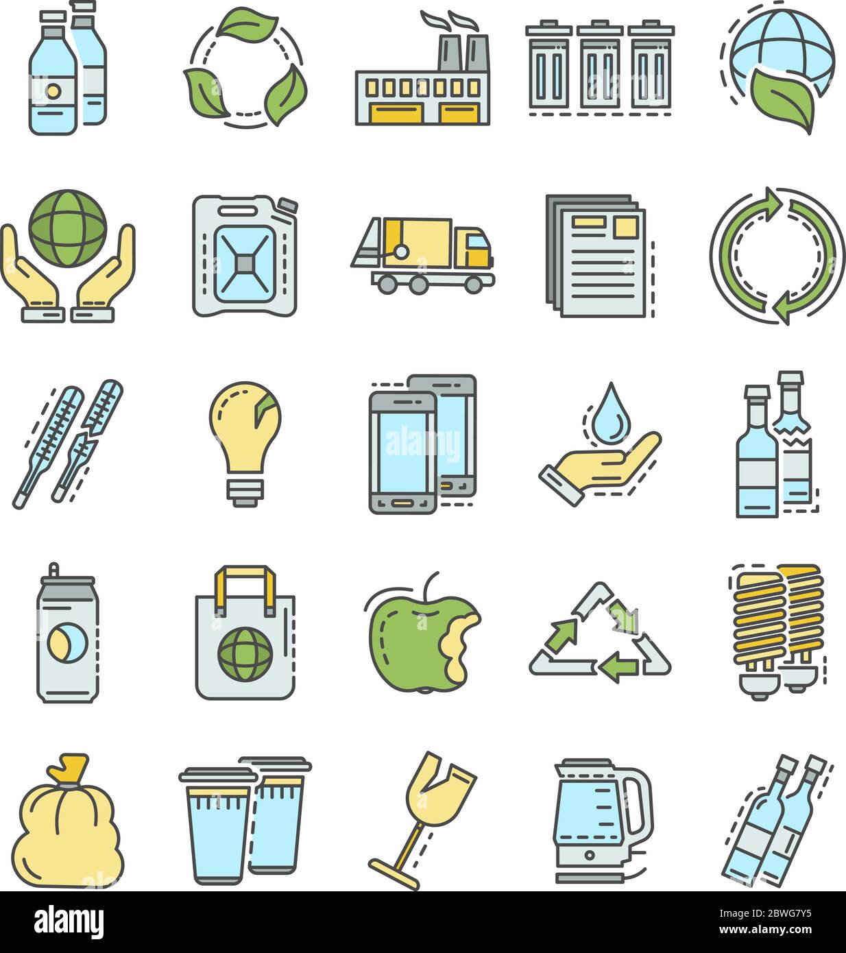 Recycle icon set style du contour, Illustration de Vecteur