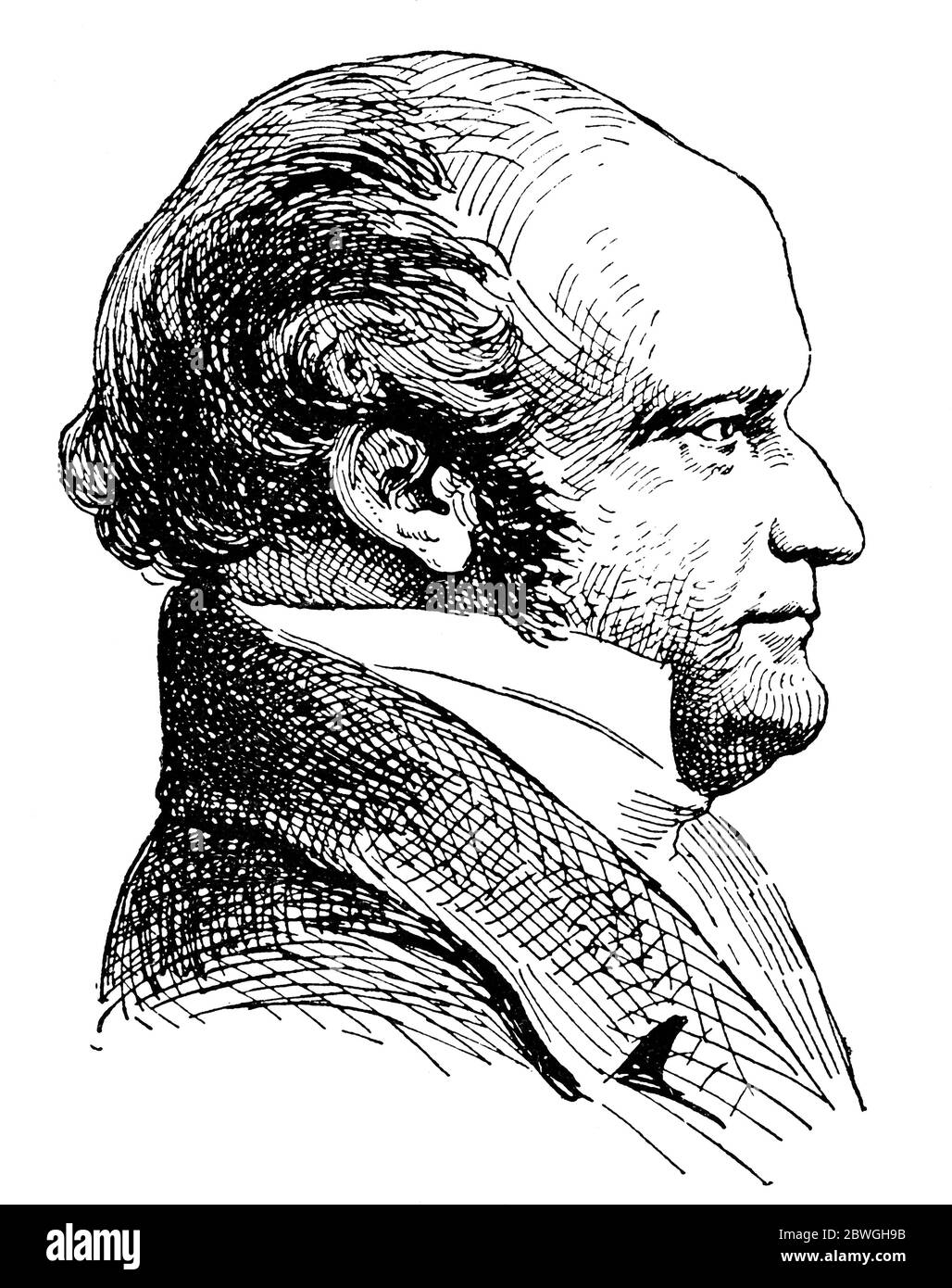 Portrait de sir John Franklin - officier de la Marine royale britannique et explorateur de l'Arctique. Illustration du XIXe siècle. Fond blanc. Banque D'Images