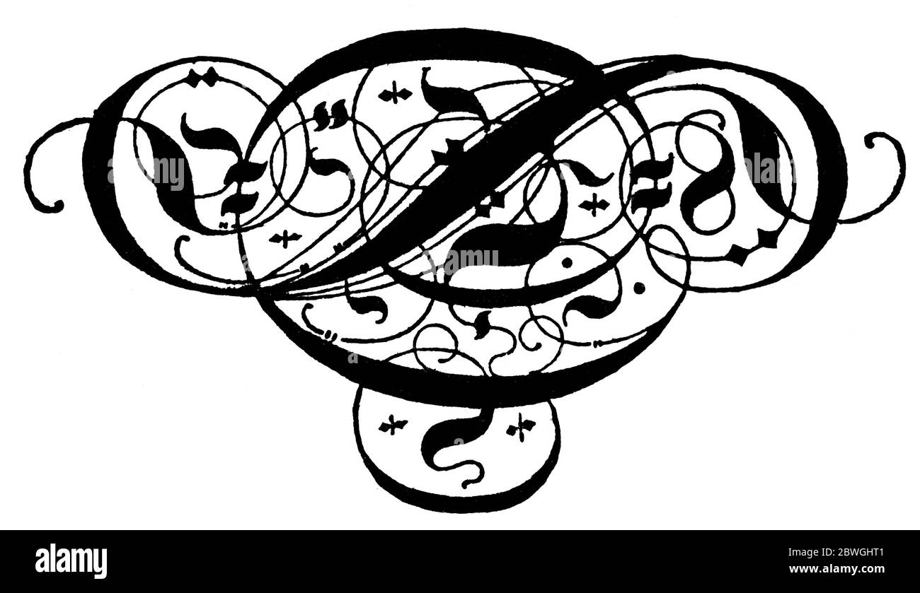 Décoration abstraite, séparateur de chapitre dans un livre. Illustration du XIXe siècle. Fond blanc. Banque D'Images