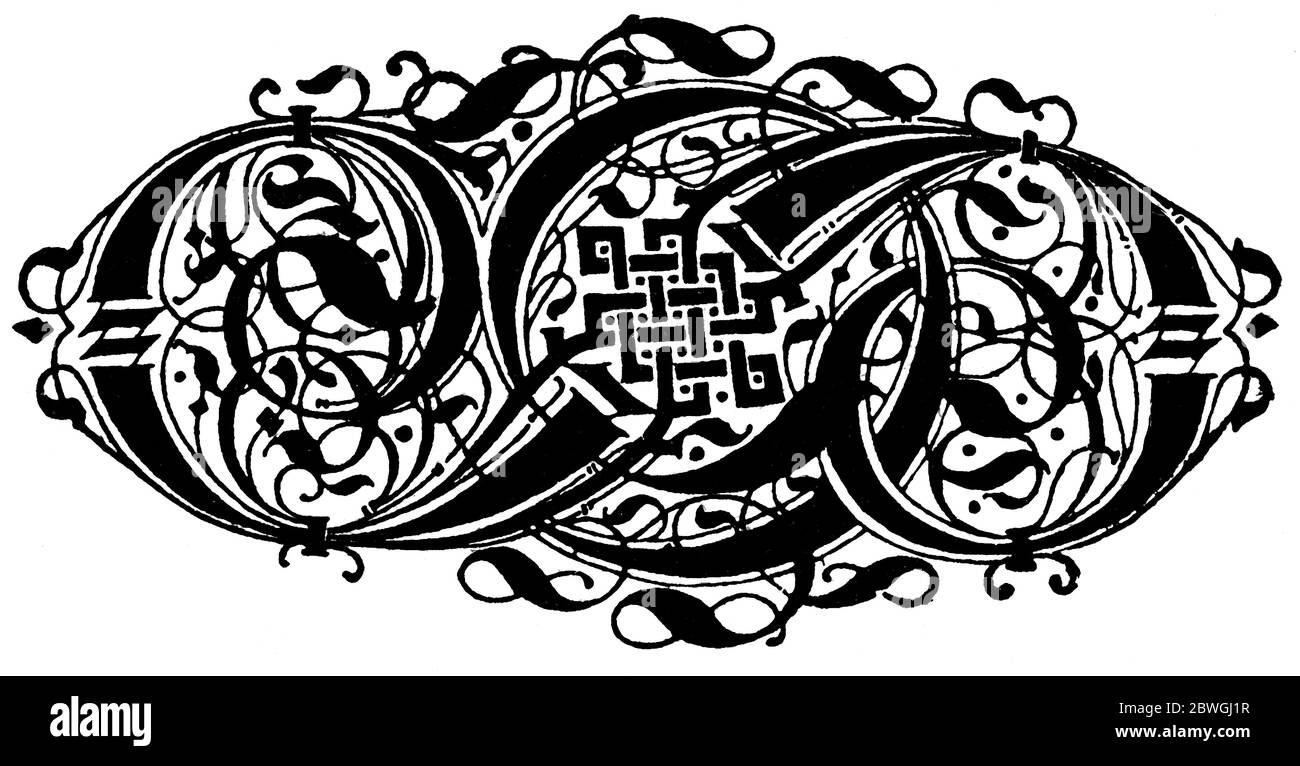 Décoration abstraite, séparateur de chapitre dans un livre. Illustration du XIXe siècle. Fond blanc. Banque D'Images