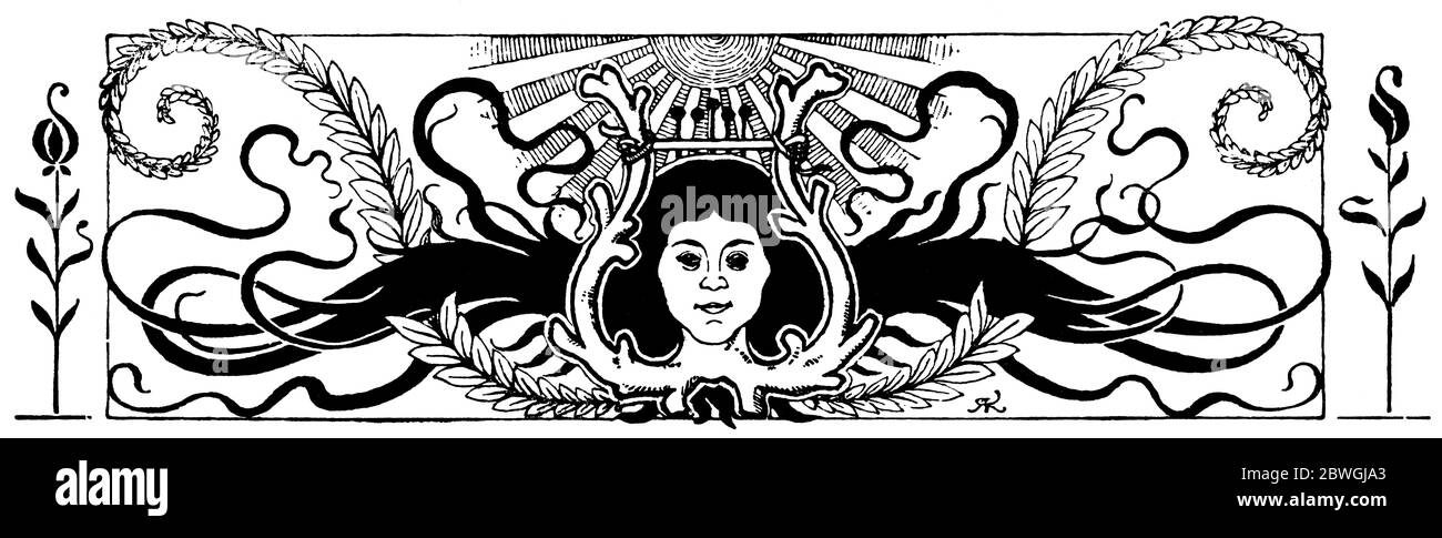 Décoration abstraite, séparateur de chapitre dans un livre. Illustration du XIXe siècle. Fond blanc. Banque D'Images