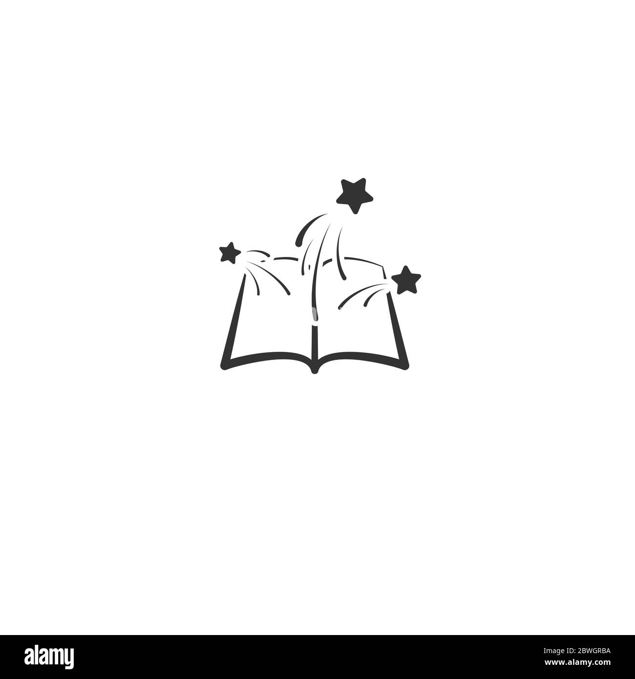 Livre ouvert avec étoiles ou feux d'artifice. Isolé sur fond blanc. Icône plate. Illustration vectorielle. Logo magique et créatif. pi. De conte de fées Illustration de Vecteur