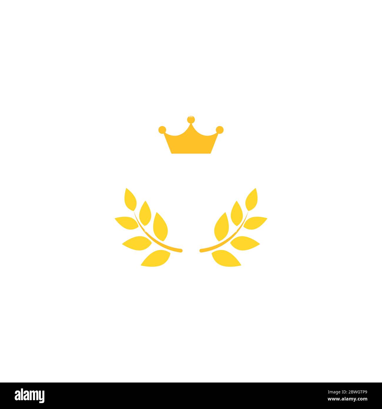 Couronne dorée à l'emblème de la couronne. Illustration vectorielle plate isolée sur blanc. Étiquette gagnante en brindilles avec feuilles vertes. Logo Victory. Première place Illustration de Vecteur