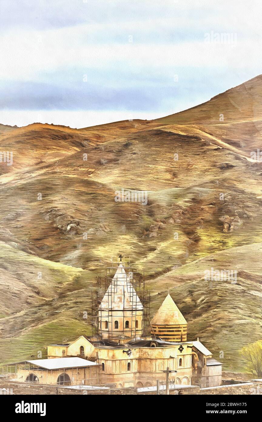 Église arménienne Saint-Thaddeus peinture colorée, Qareh Kelisa, Qarah Kalisa, Comté de Chaldoran, province de l'Azerbaïdjan occidental, Iran Banque D'Images Église arménienne Saint-Thaddeus peinture colorée, Qareh Kelisa, Qarah Kalisa, Comté de Chaldoran, province de l'Azerbaïdjan occidental, Iran Banque D'Images