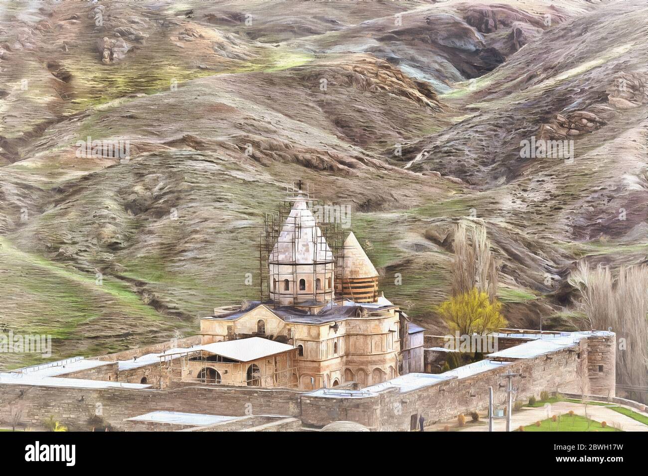 Église arménienne Saint-Thaddeus peinture colorée, Qareh Kelisa, Qarah Kalisa, Comté de Chaldoran, province de l'Azerbaïdjan occidental, Iran Banque D'Images Église arménienne Saint-Thaddeus peinture colorée, Qareh Kelisa, Qarah Kalisa, Comté de Chaldoran, province de l'Azerbaïdjan occidental, Iran Banque D'Images
