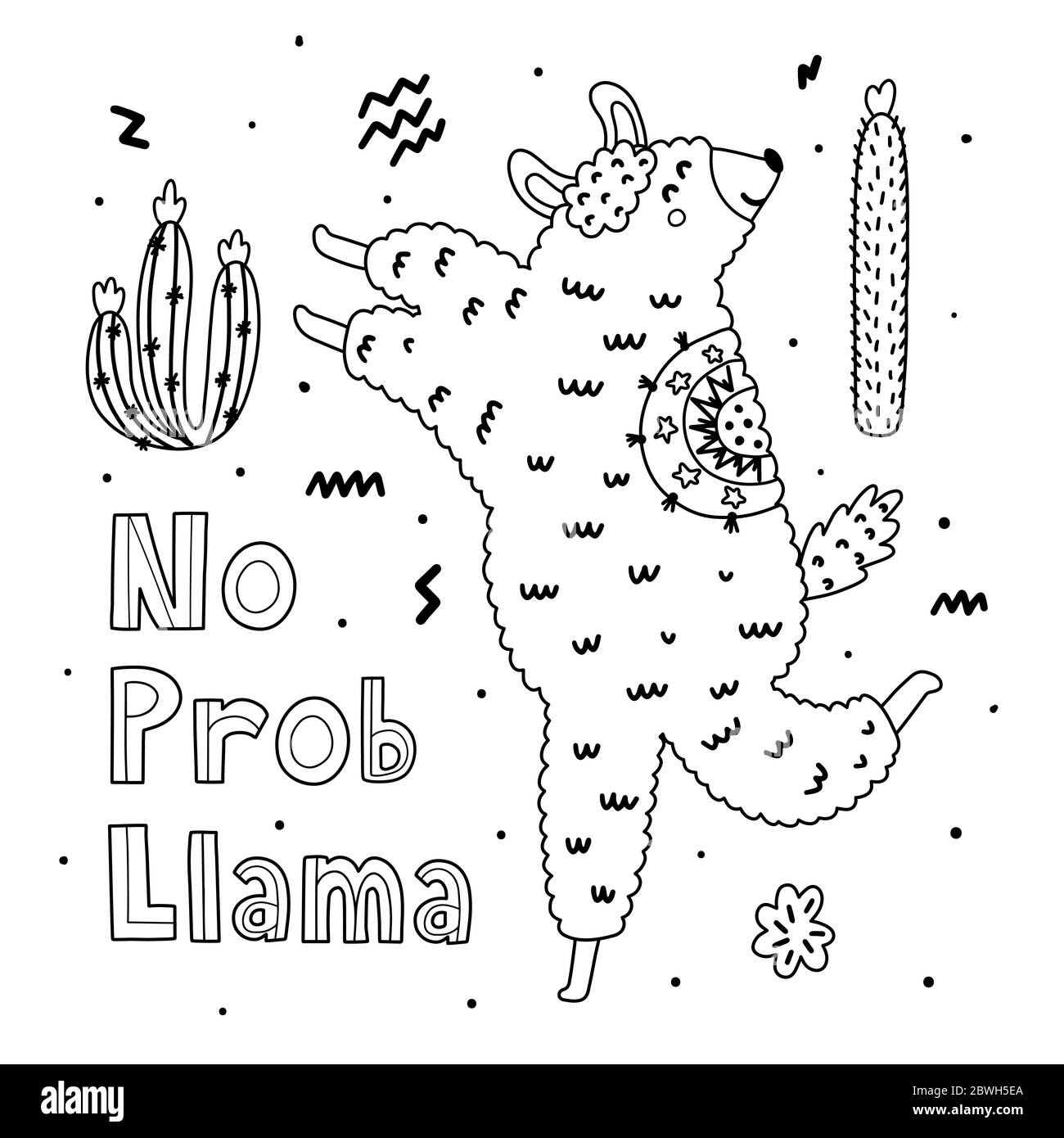 Pas de PROB Llama coloriage page avec drôle alpaca Illustration de Vecteur